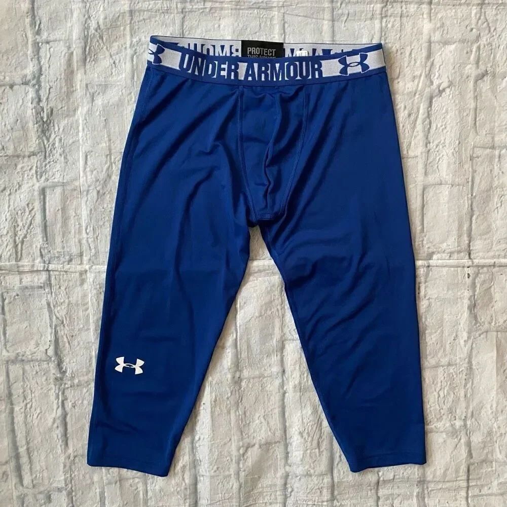 Under Armour youth boys L fitted heat gear Capri leggings blue
